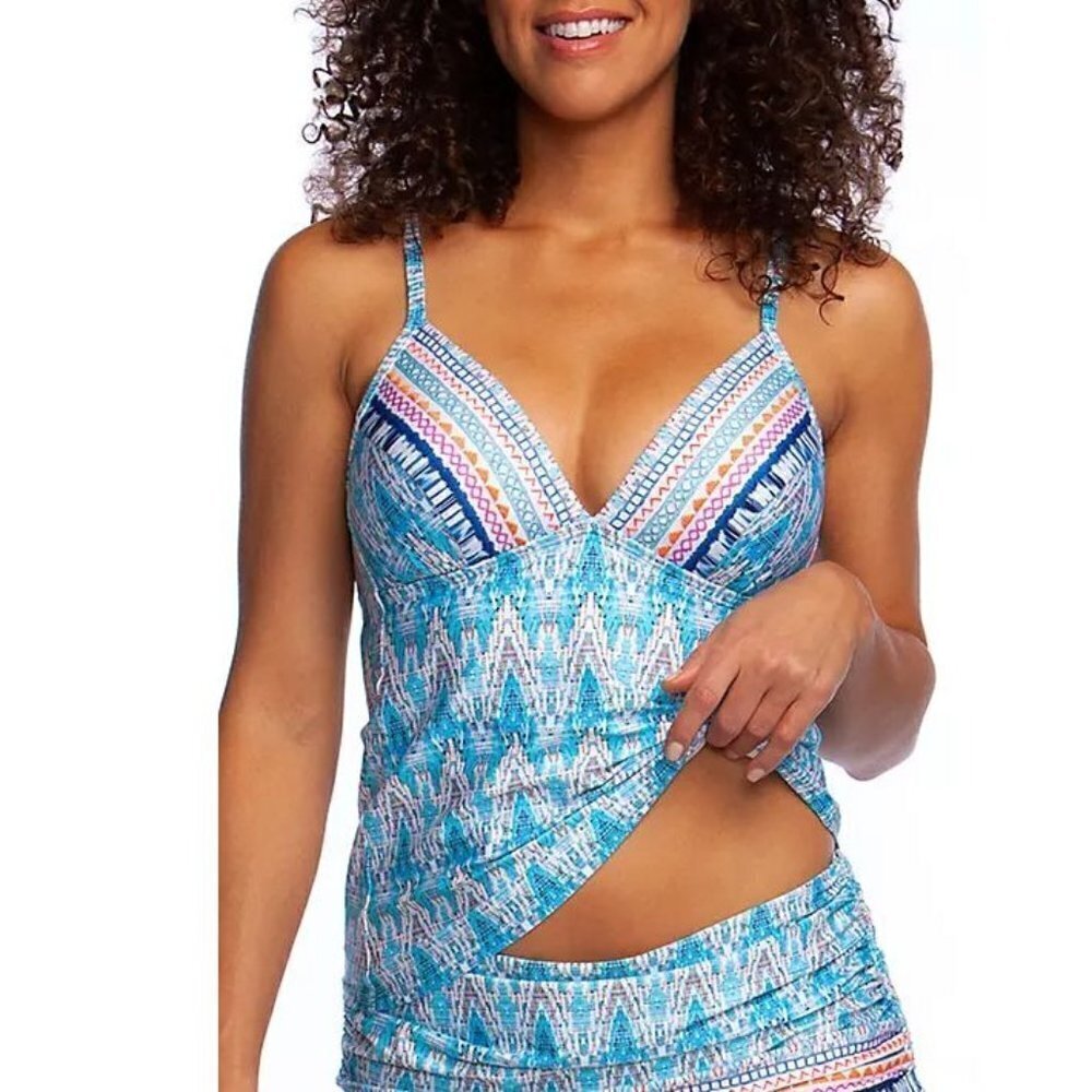La BLANCA Multi Milano Embroidered Pink, Blue Tankini Swim Top,‎ US 4